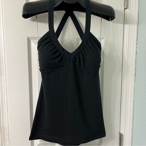 Derek Heart black racer back caged low back tank, with sewn in cups